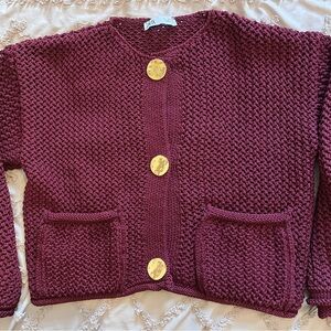Zara Deep Red Cardigan with Gold Buttons